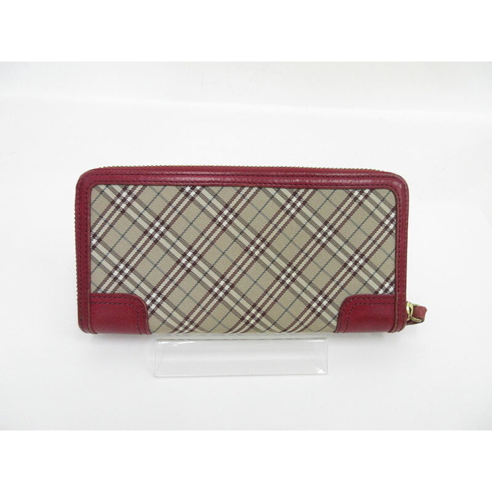 Burberry Long Wallet Brown LABEL Round BLUE Zip Red